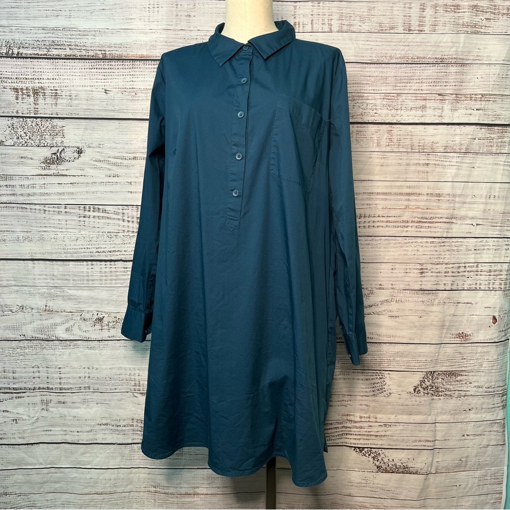 Universal Standard Teal Blue Button-Front Midi Dress
